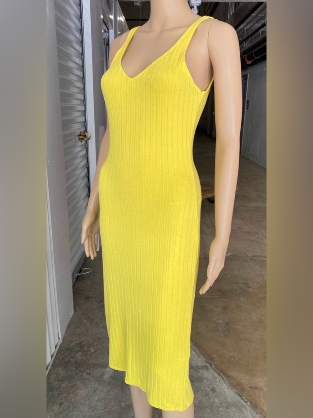NWOT-Zara Bodycon Yellow Ribbed Midi Dress - Picture 4 of 9
